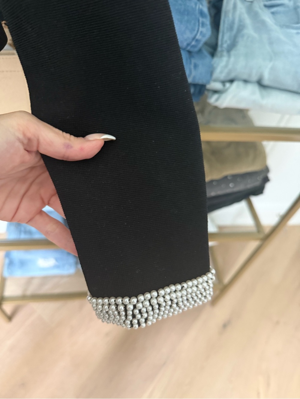 Sandro Black Cropped Jacket with Pearl Trim - Picture 4 of 7